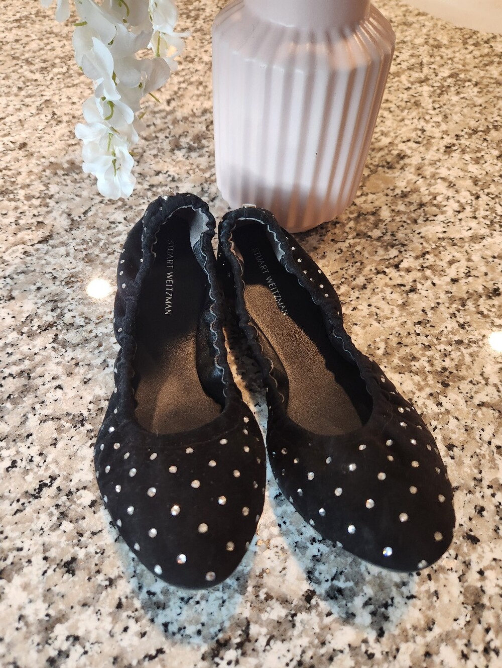 Stuart Weitzman Bling Ballet Black Flats NIB 7